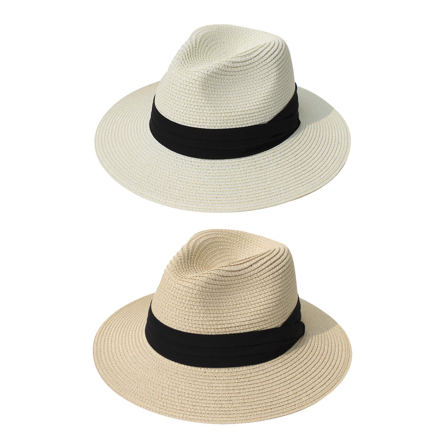 DRESHOW Women Straw Panama Hat Fedora Beach Sun Hat Wide ...