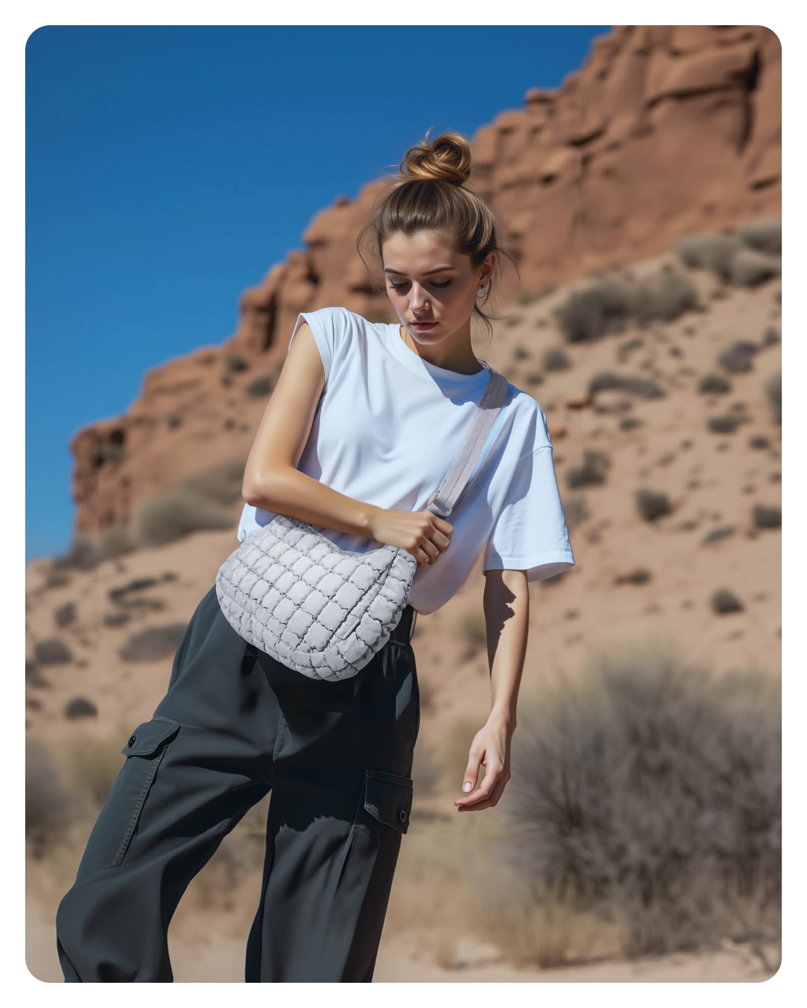 BAGSMART Quilted Puffy Crossbody Bag for Women, Medium Cute Hobo Shoulder Purse Soft Fluffy Handbag for Daily Use