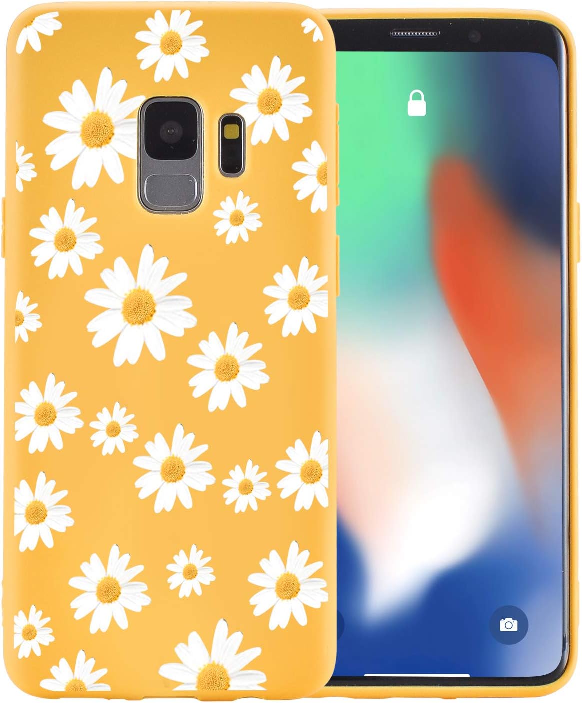 JOYLAND Daisy Phone Case Cover for Galaxy S9 Plus Yellow Flower Phone Case Slim fit Flexible Matte Cover Floral Phone Case Shell Compatible for Samsung Galaxy S9 Plus