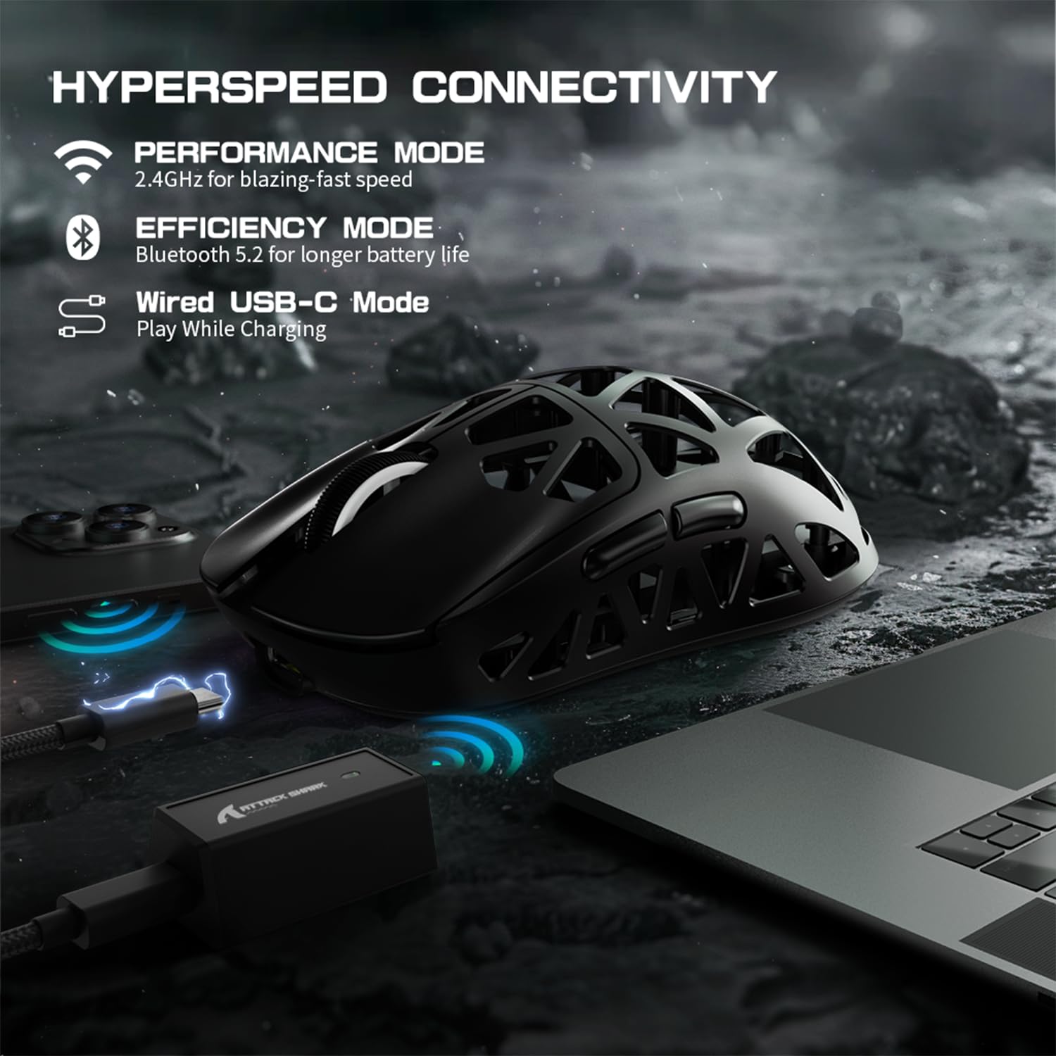 ZIYOU LANG Attack Shark R2 Wireless Gaming Mouse, Superlight Magnesium Alloy, PAW3950 42000 DPI Optical Sensor, 8000Hz Polling Rate, 2.4G/BT/Wired Programmable Mice for Win Mac Gamer (Black)