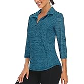 LURANEE Womens 3/4 Roll Sleeve 1/4 Zip Pullover Golf Shirts Athletic Hiking Running Workout Tops UPF 50+