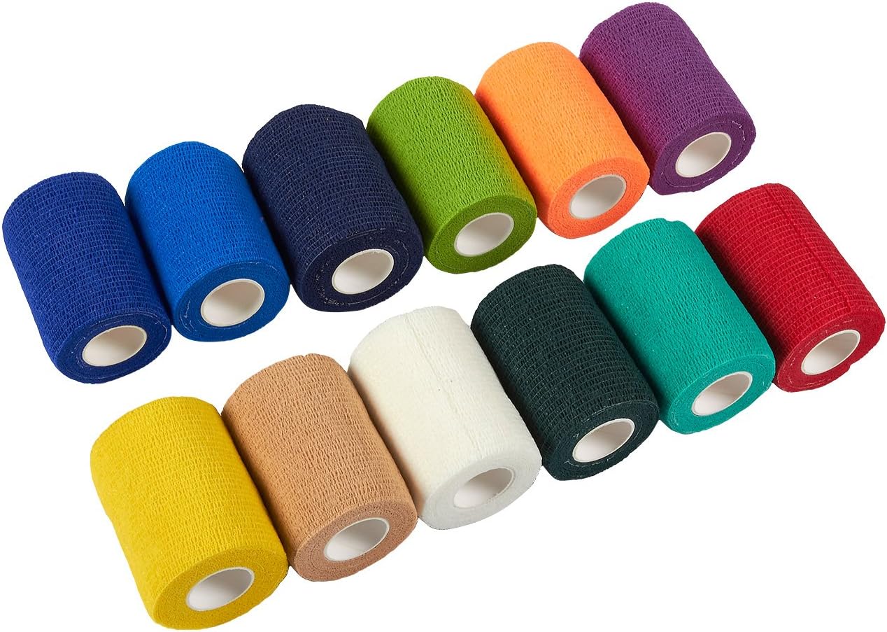 Self Adhesive Bandage Wrap, Cohesive Tape in 12 Colors (3 in x 5 Yards, 24-Pack): Health & Personal Care