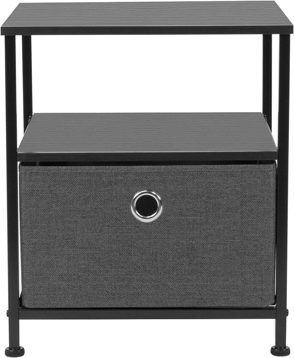 Sorbus Nightstand 1-Drawer Shelf Storage- Bedside Furniture & Accent End Table Chest for Home, Bedroom, Office, College Dorm, Steel Frame, Wood Top, Easy Pull Fabric Bins (Black/Charcoal): Kitchen & Dining