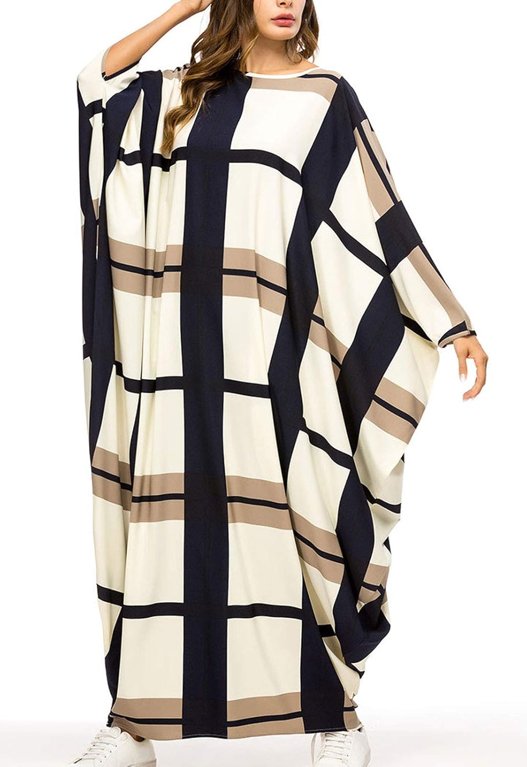 Flygo Women's Batwing Plaid Long Sleeves Maxi Dress Oversized Sleep Loungewear (One Size at  Women’s Clothing store
