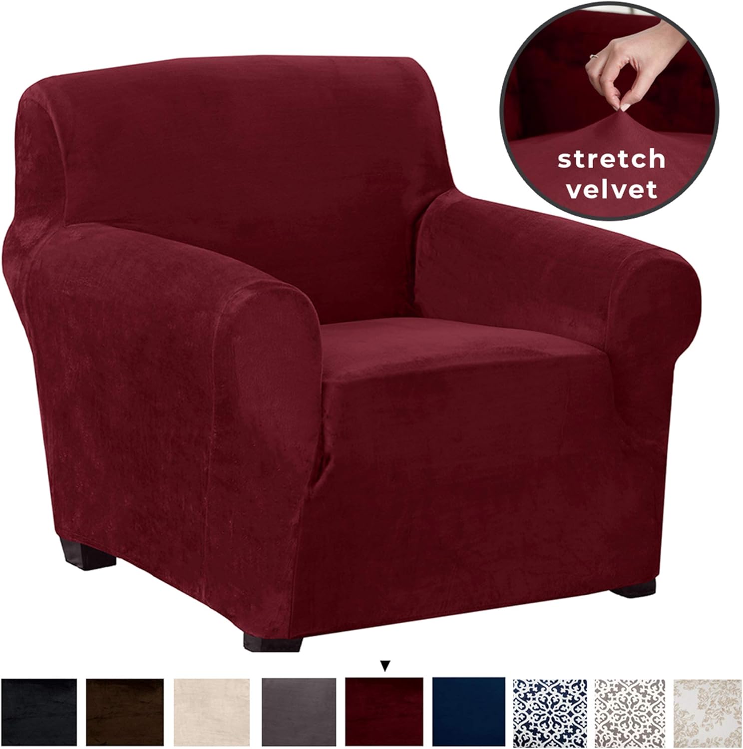 Great Bay Home Velvet Plush Stretch Arm Chair Slipcover. Velvet Chair Furniture Protector, Soft Anti-Slip, High Stretch (Chair, White): Home & Kitchen