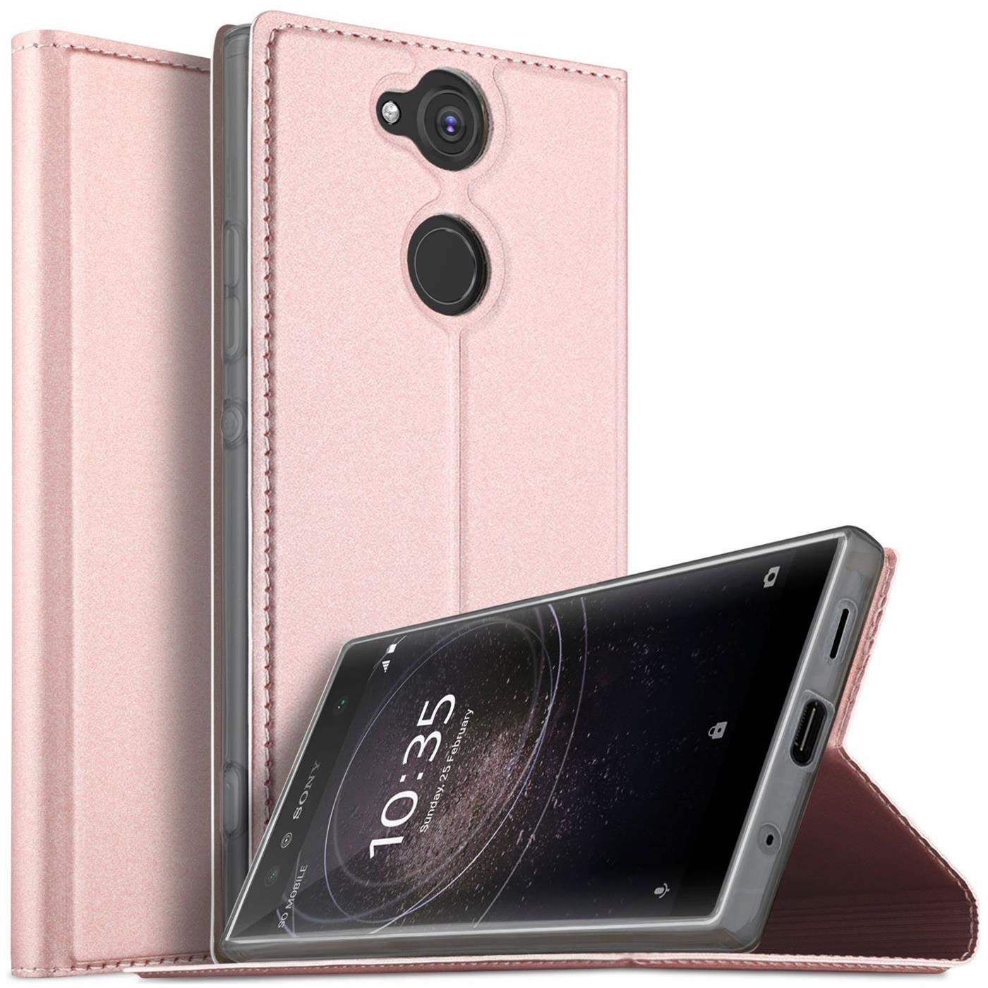 Verco Case compatible with Sony Xperia XA2, Flip Wallet Cover with Magnetic Closure for Xperia XA2 Phone Case - rose gold