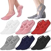Tergy 6 Pairs Yoga Socks with Grip for Women Anti Skid Gripper No Slip Socks for Pilates, Barre, Dance,Yoga