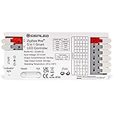 GIDEALED Smart ZigBee 3.0 LED Controller 5 in 1,Require ZigBee Hub Bridge for RGBWW RGBW RGB CCT COB LED Strip Light Dimmable 1%~100%,Support Hub APP/Alexa Echo Plus Voice Control Color Changing