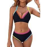 BMJL Sexy Bikini Sets for Women Color Block Two Piece Swimsuit Push Up Triangle Top Cheeky Mid Rise Bottom Bathing Suit
