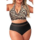 Tempt Me Women Plus Size Bikini High Waisted Swimsuits Mesh Tummy Control Two Piece Bathing Suit