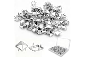 XIAEQOH 500PCS 10mm 4-Prong Square Spikes, Silver Metal Pyramid Studs for Crafts, Punk Style Rivets for Clothing Decoration, Leather Jacket, Bag, Dog Collar, Durable & Easy to Install