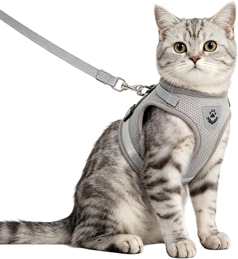 Anlitent Soft Mesh No Pull Cat Harness and Lead Set Grey X-Small