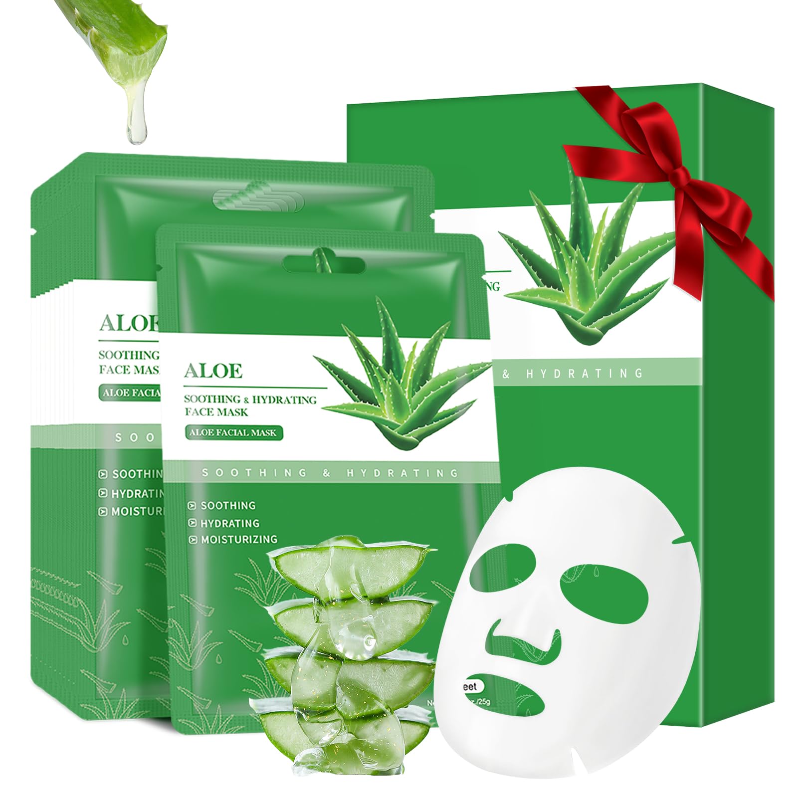 Pack of 10 Aloe Vera Face Masks Skincare Hydrating Face Masks Moisturizing Beauty Facial Mask Daily Care Sheet Mask for All Skin