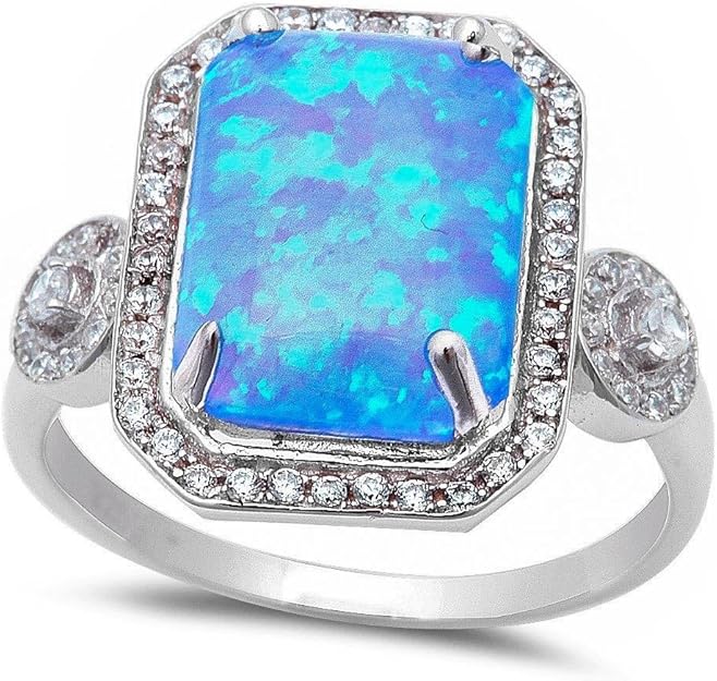 Oxford Diamond Co Large Radiant Cut Lab Created Blue Opal