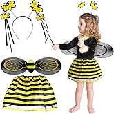 Bencailor 4 Pcs Halloween Bee Costume Set for Kids Toddlers Fairy Costume Include Skirt Wings Headband Wand Fairy Dress Outfit Accessories for Girls Halloween Party Cosplay Princess Angle Pretend Play