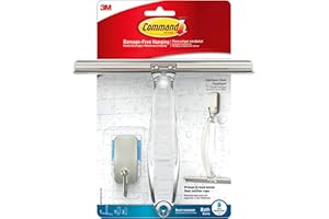 Command Bath Shower Small Water-Resistant Adhesive, Satin Nickel, 1 lb Capacity, 1 Squeegee, 1 Hook, 2 Strips, BATH32-SS-ES C
