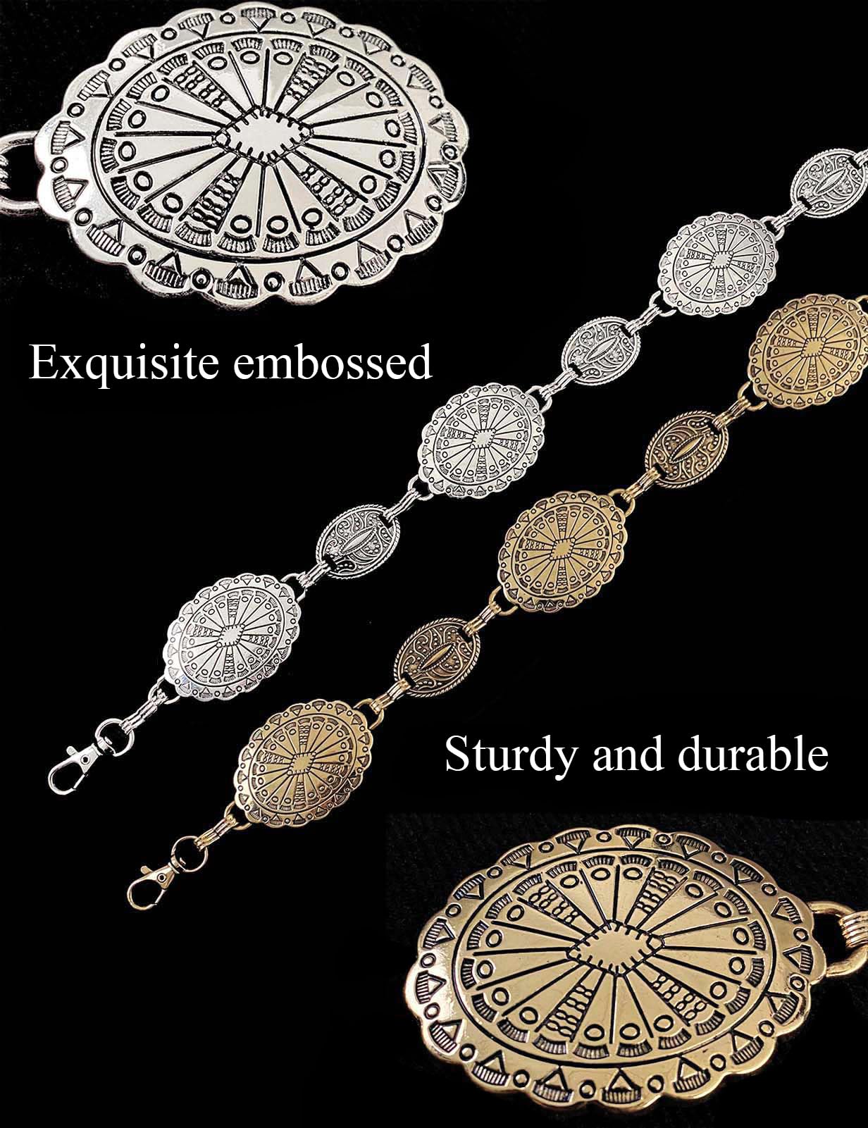 TOPACC Western Metal Concho Belt for Women Cowgirl Chain Belts for Dresses Jeans Country Concert Outfit