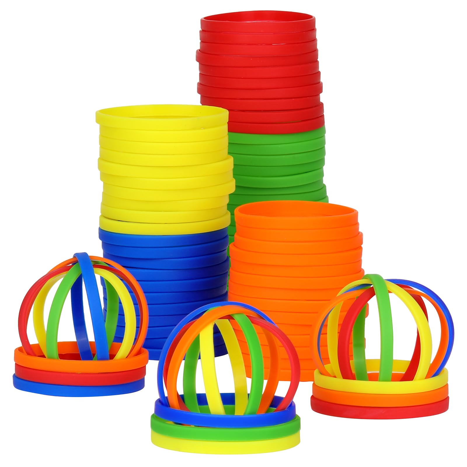 LVNRIDS 50 PCS Silicone Wristbands Rubber Bracelets 7 inch Length Sports Elastic Wristband Bracelet Bulk Gifts for Boys Girls Teacher Student Party Multicolor