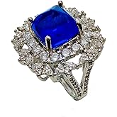 CYPINA Luxury Statement Ring with Blue CZ Center Stone, CZ Stones Halo, Silver-Tone