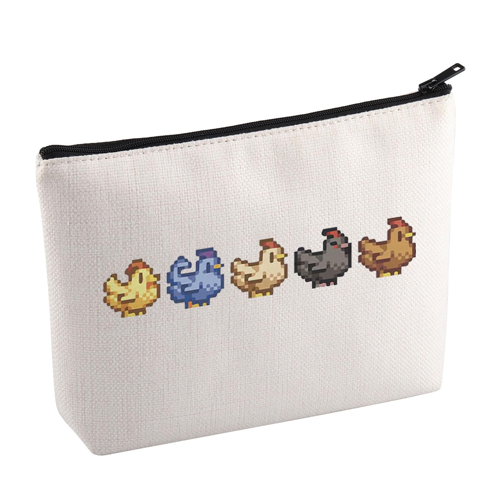 Stardew Game Inspired Cosmetic Bag College Style Video Game Gift Pixel Chicken Lovers Toiletry Bag Pelican Town Gift for Gamer (Game Chicken)