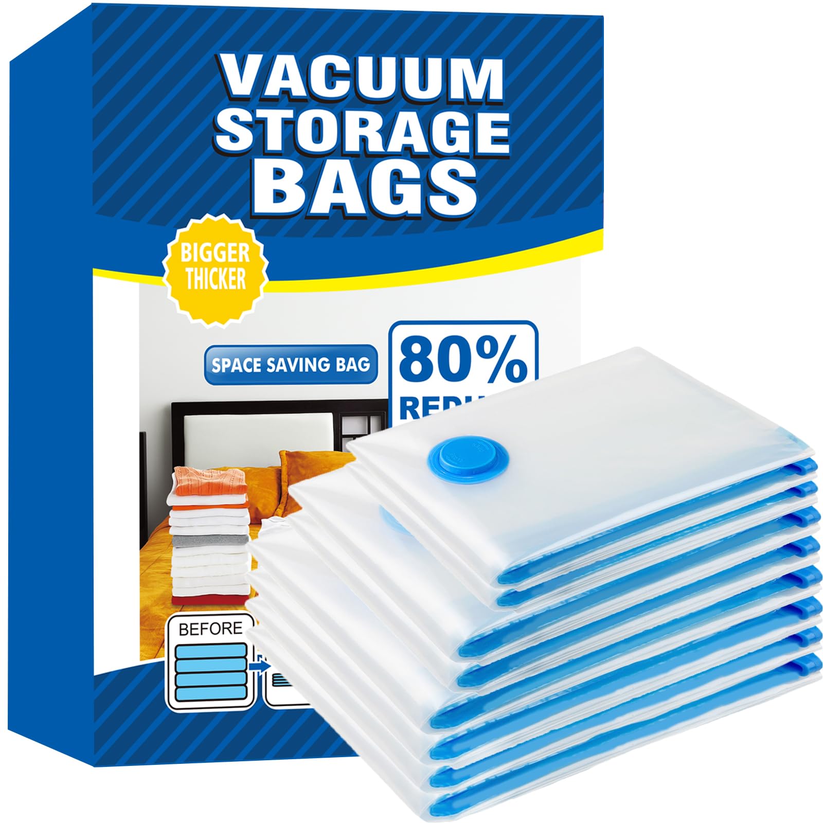 Vacuum Storage Bags - 8 Pack Reusable Strong Space Saver Compression Bags - Vacuum Pack Bags Double Zip Seal Travel Vacuum Storage Bags for Clothes Duvets Quilts Bedding Pillows(4Jumbo+2Large+2Medium)