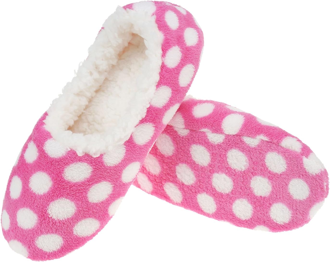 Zegee Womens Fuzzy Indoor Soft Sock Slippers Non-Slip Sole Cozy Warm Slip-On House Bedroom Slippers (M 7-8, Polka Dots)