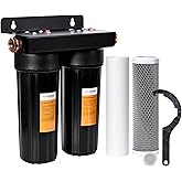 Filterelated RV Dual Water Filter System with 3/4 "Brass Fittings Two Filters Included Reduces Sediment,Chlorine,Bad Taste and Odors,Suitable for RVs,Boats,Farming & Gardening (Black)