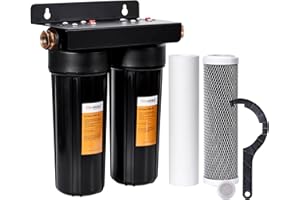 Filterelated RV Dual Water Filter System with 3/4 "Brass Fittings Two Filters Included Reduces Sediment,Chlorine,Bad Taste and Odors,Suitable for RVs,Boats,Farming & Gardening (Black)