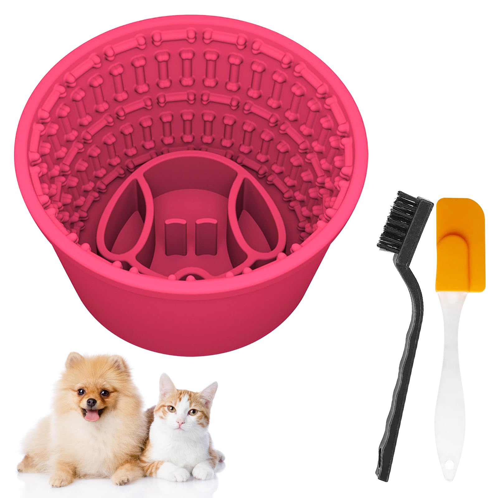 Vegena Silicone Dog Licking Mat Bowl, Slow Feeder Dog Bowl, Dog Licking Bowl, Dog Lick Bowl with Spatula and Brush, Licking Treat Dispenser for Anxiety Relief and Slow Feed Training