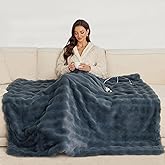 Indelala Heated Throw Blanket Electric - Washable Faux Rabbit Fur Heated Blanket 51"x63", with 10 Heating Levels, Digital Display & 2/4/8H Timer, Fast Heating & Over-Heat Protection
