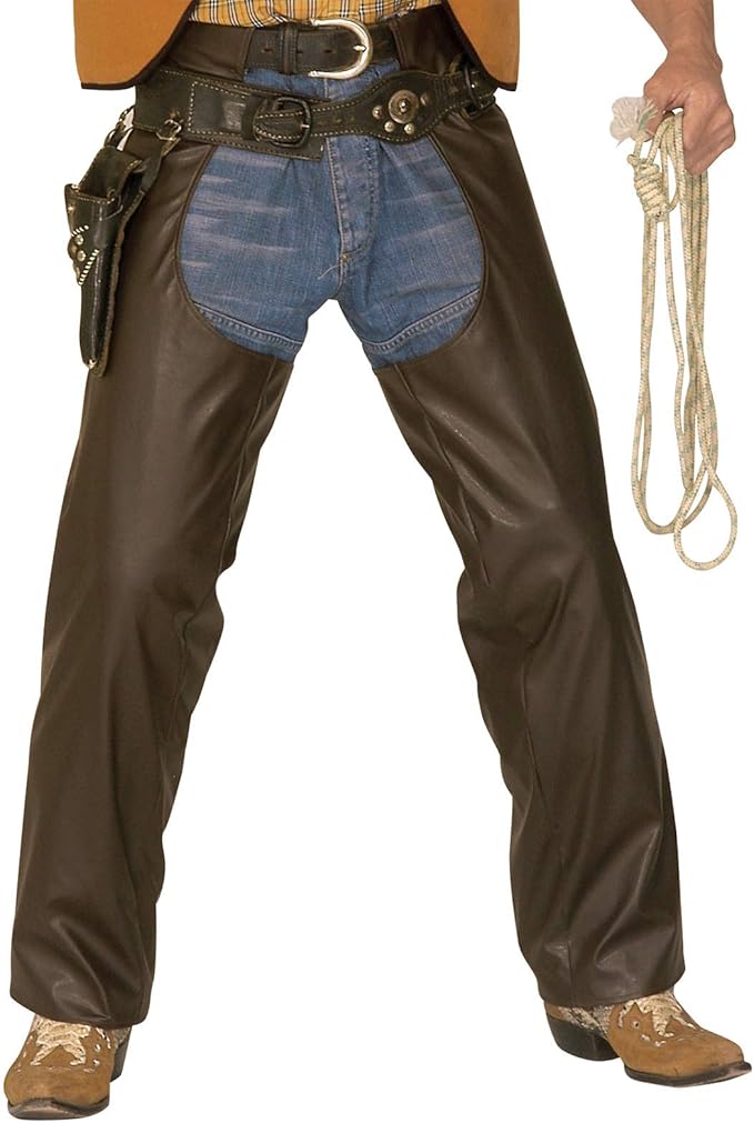 Adult Unisex COWBOY CHAPS BROWN LEATHERLOOK Costume for American Wild