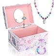 Taduoduo Girls' Musical Jewelry Box Organizer with Jewelry Set - Pink Purple Spinning Ballerina Theme, Swan Lake Tune - Jewelry Storage and Music Box for Girls