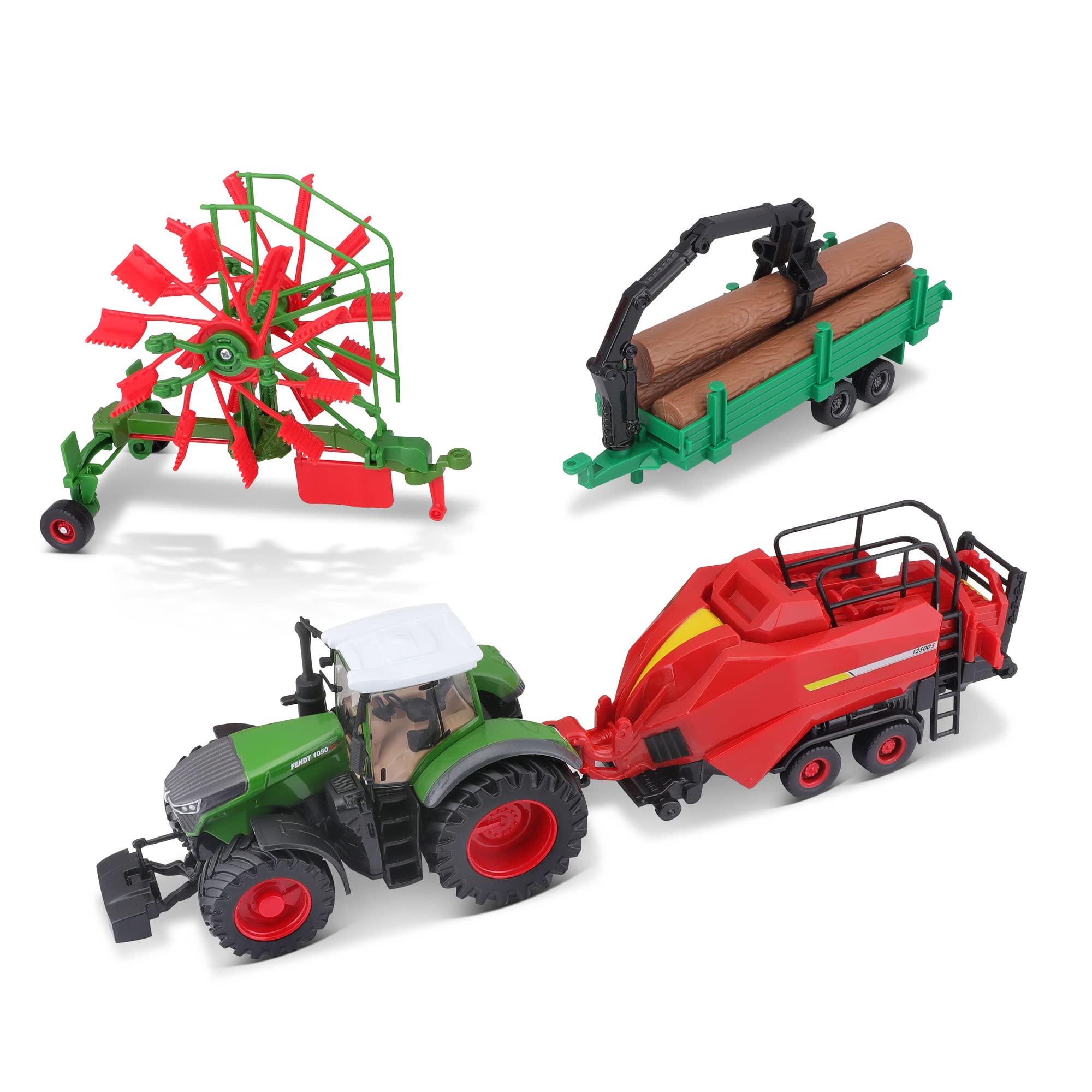 Bburago Die-Cast FENDT FARM TRACTOR WITH 3 TRAILERS - Detaield Replica Collectible Model Toy