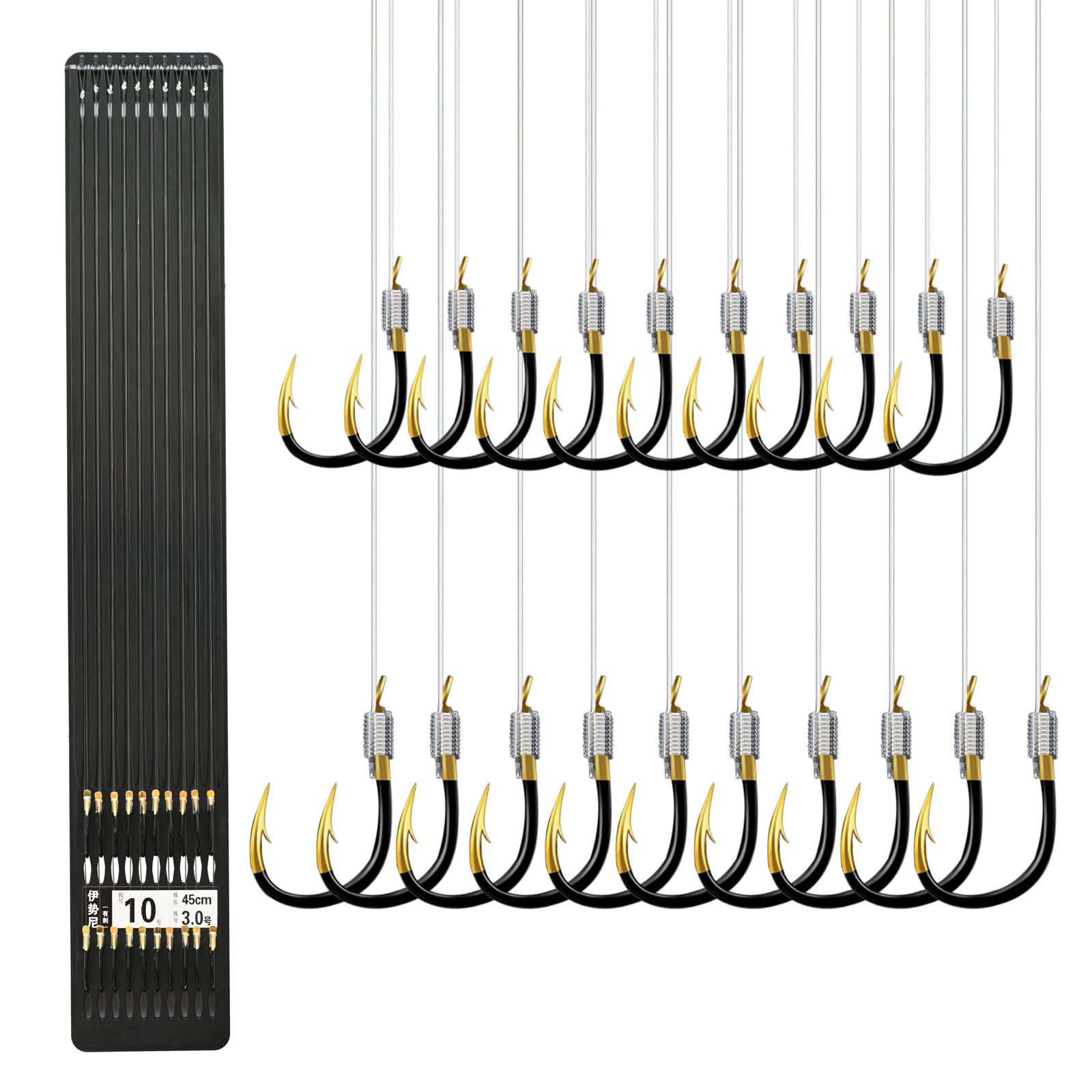 Photo 1 of LNOJENR Fishing Hooks with Line, Strong Sharp Double Hook Rigs with Barbs, Pre Tied Fish Hooks Already Tied?in Fishing Wire/Leader, Black Gold Fish Hook for Freshwater/Seawater (20 PCS), Medium, D10