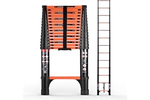 SINMEIRUN 15.5FT Telescoping Ladder, Portable Extension Folding Ladder, Multi-Purpose Compact Ladder for Household or Outdoor Work, 330lbs Max Capacity