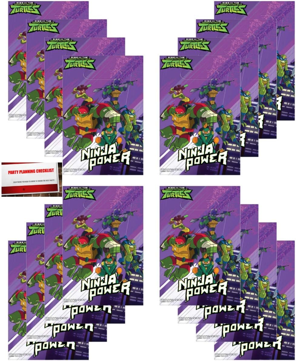 16 Pack Teenage Mutant Ninja Turtles Party Plastic Loot Treat Candy Favor Bags (Plus Party Planning Checklist Mikes Super Store)