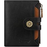 Blucoay Wallet Women,RFID Blocking Leather Womens Wallet Bifold Compact Card Holder Small Wallet for Women with Removable ID Window blackbrown