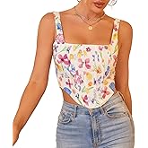 KUTUMAI Women's Summer Floral Corset Crop Top Strap Boned Bustier Cute Bodyshaper Trendy Going Out Tops