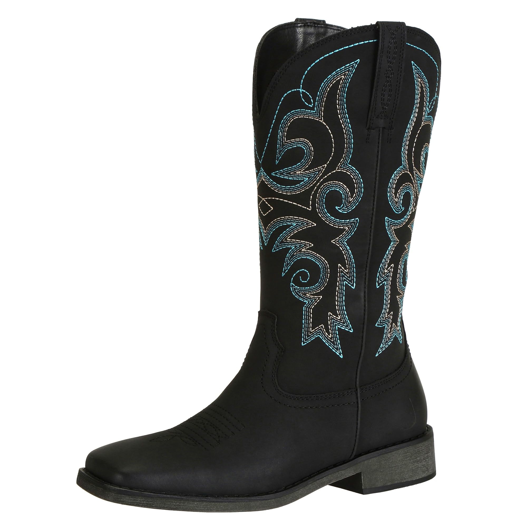 Photo 1 of J's.o.l.e Womens Square Toe Cowgirl Cowboy Boots Mid Calf with Chunky Heel Retro Embroidery Western Boots Black US Size 8