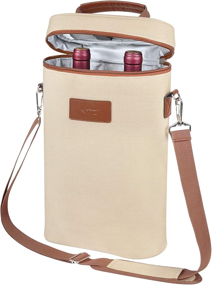 Insulated Wine Tote Carrier 2 Bottle Travel Padded Wine Cooler Bag