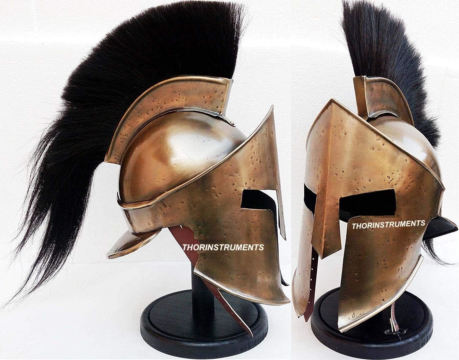 Amazon Com Medieval Armour King Leonidas Greek Spartan 300 Roman Helmet With Wooden Stand Sports Outdoors
