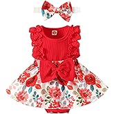 KAFIREN Baby Girl Clothes Newborn Romper Dress Infant Lace Ruffle Sleeveless Summer Outfits with Headband 0-12 Months