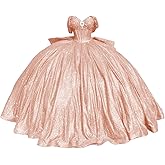 KPDFIF Glitter Tulle Quinceanera Dresses Ball Gown Off Shoulder Sweet 16 Dresses with Train Sparkly Beaded Quince Dress