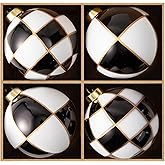 WDS WONDROUS Christmas Ornaments Black and White, Set of 4 Xmas Ball Shatterproof, Checkered Dot Hanging Ball for Christmas Tree Party Holiday Decoration Supplies