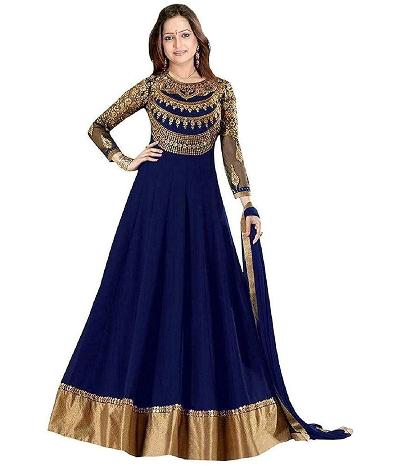monikafashion women's georgette dress material (mf blue gown01 _blue_ free size)