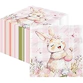 48Pcs Happy Easter Napkins Paper with Pink Gingham Cute Bunny and Eggs, Easter Party Supplies Disposable Bunny Luncheon Napkins for Spring Holiday Birthday Party Baby Shower Dinner Kitchen Bathroom