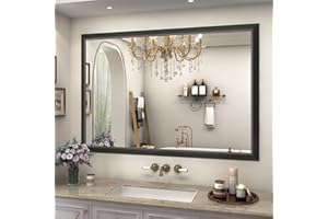 SMIROR 44x30 Inch Matte Black Bathroom Mirrors for Over Sink, Metal Framed Vanity Mirror for Wall, Rectangular, Right Angle Corner, Thick Frame, Tempered Glass (Horizontally/Vertically)