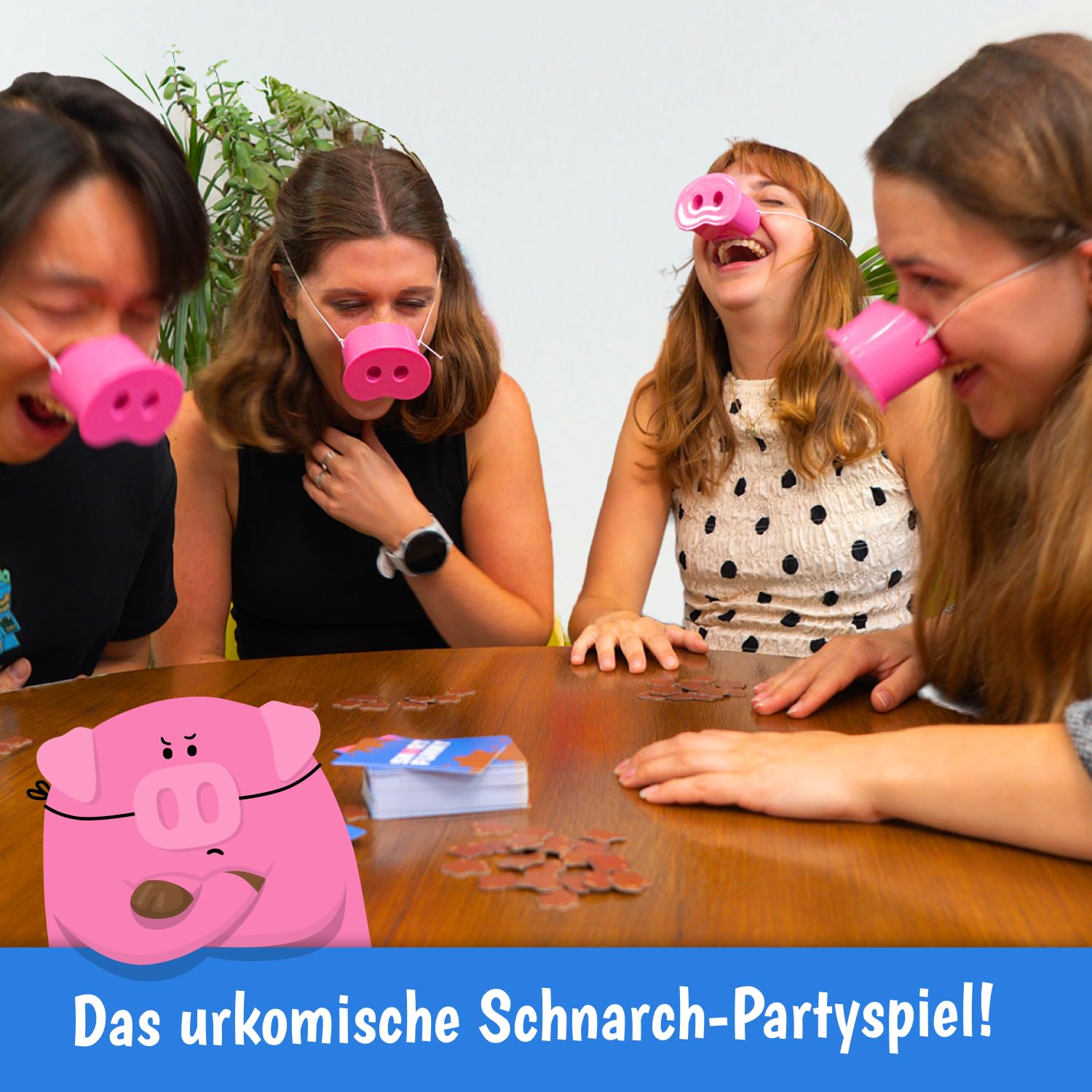 Lucky Egg Snort Funny - Partyspiele Für Erwachsene und Kinder - Wer Lacht, Hat Verloren – Familienspiele Mit 150 Challenge Cards, 5 Pig Snout – Lustige Spiele Für Freunde - 4–8 Spieler - Ab 8 Jahren 2
