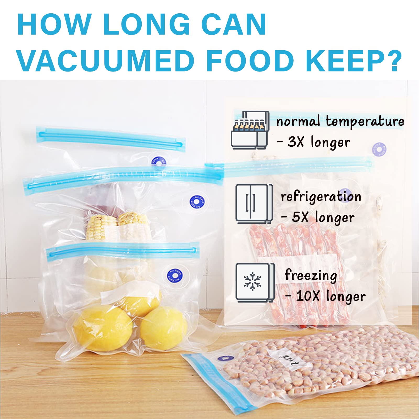 20 PCS Reusable Vacuum Sealer Bags for Food & Snack Storage, Meal Prep & Sous Vide, BPA Free Vacuum Zipper Bags, Freezer & Microwave Safe, 2 Sizes, 8