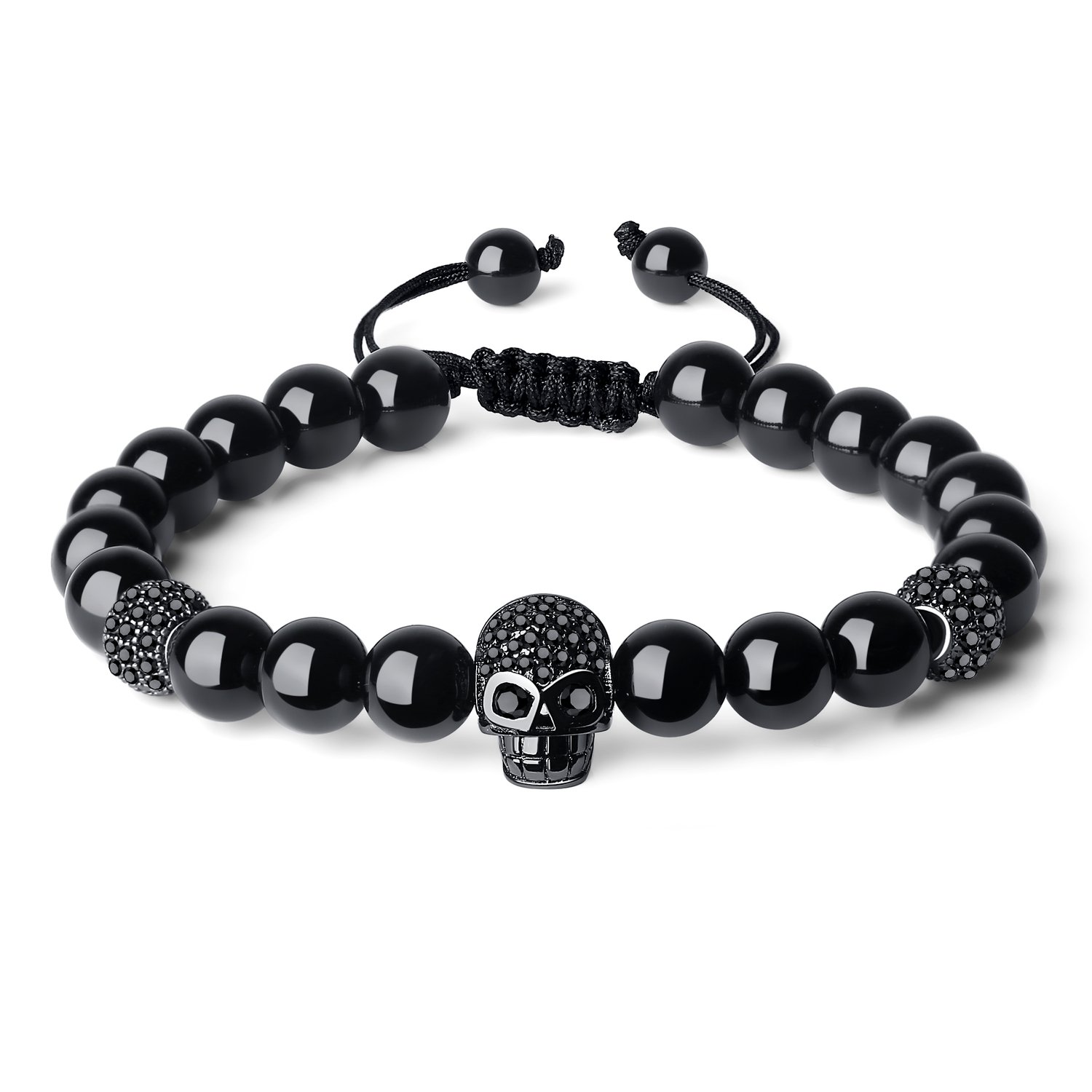 COAI Skull Bracelet Stone Beaded Bracelet for Men Women, Black Tourmaline Bracelet Nylon Cord — image 1
